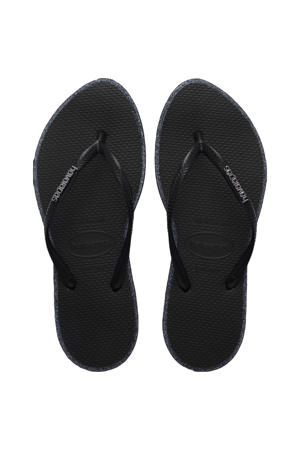 Slim Point Glitter teenslippers zwart