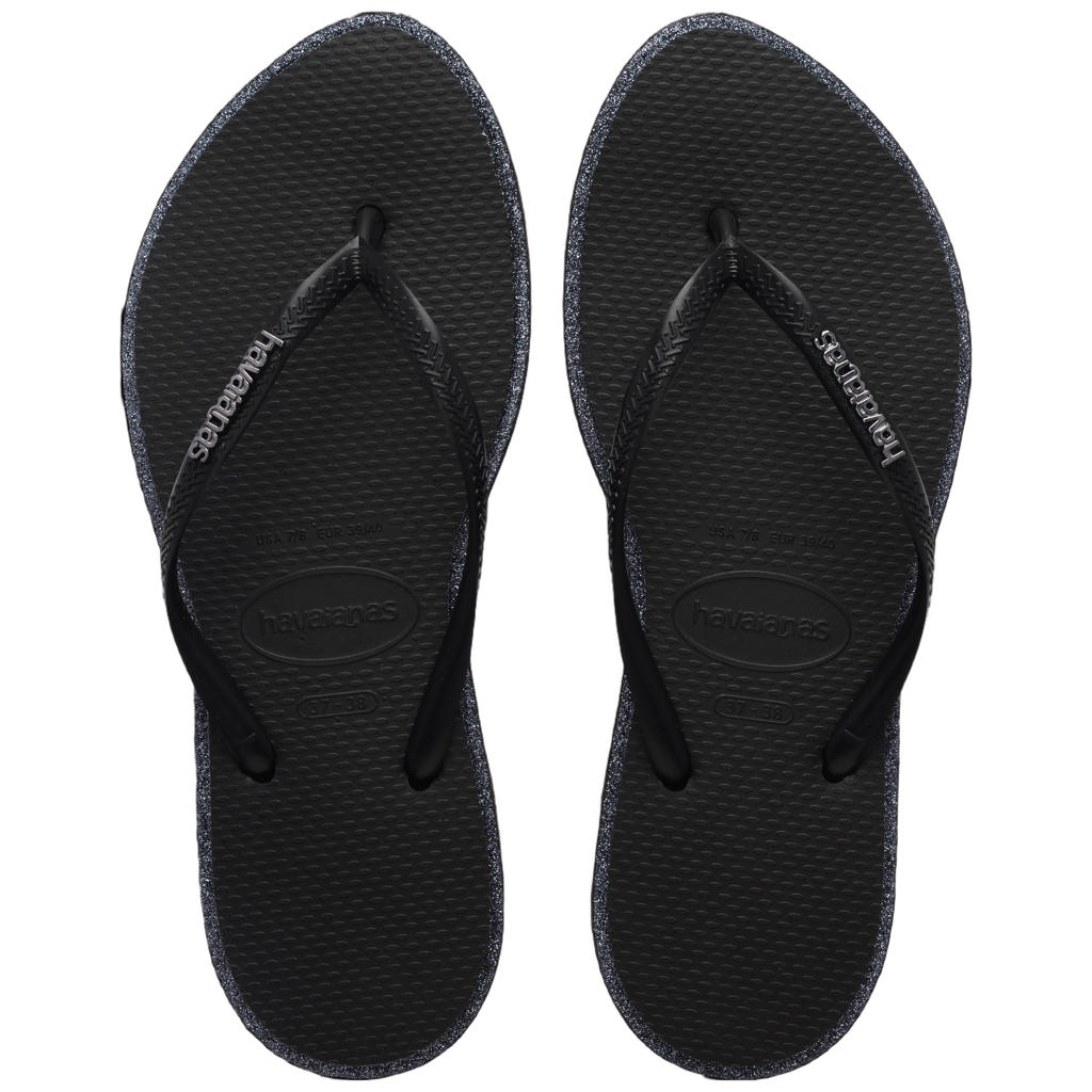 Zwarte dames Havaianas Slim Point Glitter teenslippers van rubber