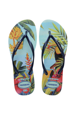 Slim Tropical teenslippers blauw