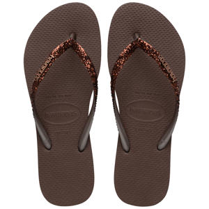 Slim Glitter II teenslippers met glitters donkerbruin