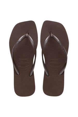 Slim Square slippers donkerbruin