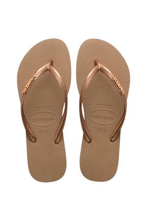 Slim Logo Metallic teenslippers roségoud