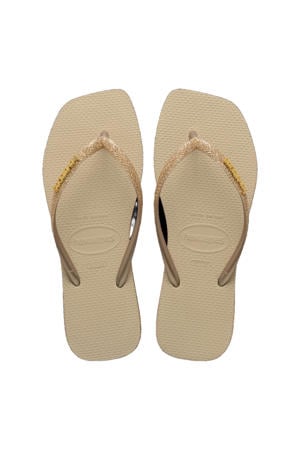 Slim Square Sparkle teenslippers - zand