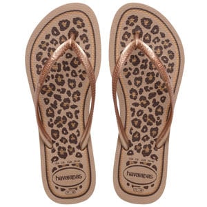 Slim Animals teenslippers met panterprint roze