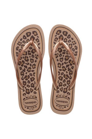 Slim Animals teenslippers met panterprint roze