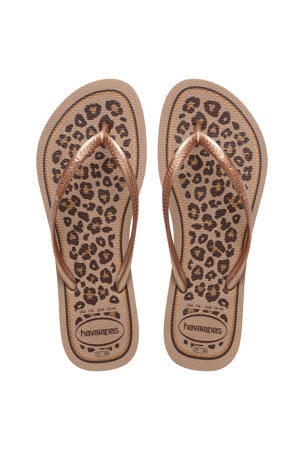 Slim Animals teenslippers met panterprint roze