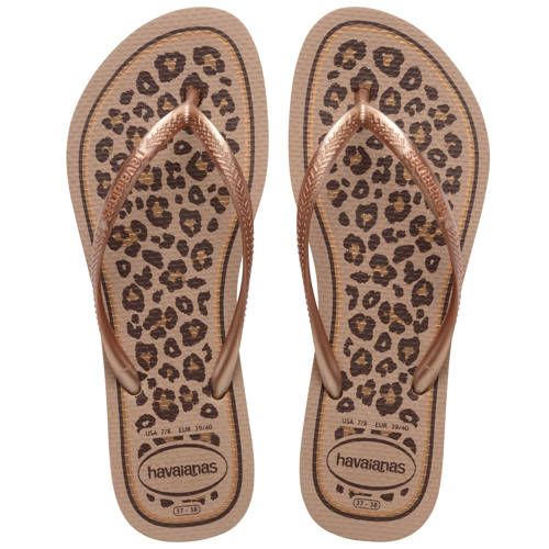 Havaianas Slim Animals teenslippers met panterprint roze – Rosé