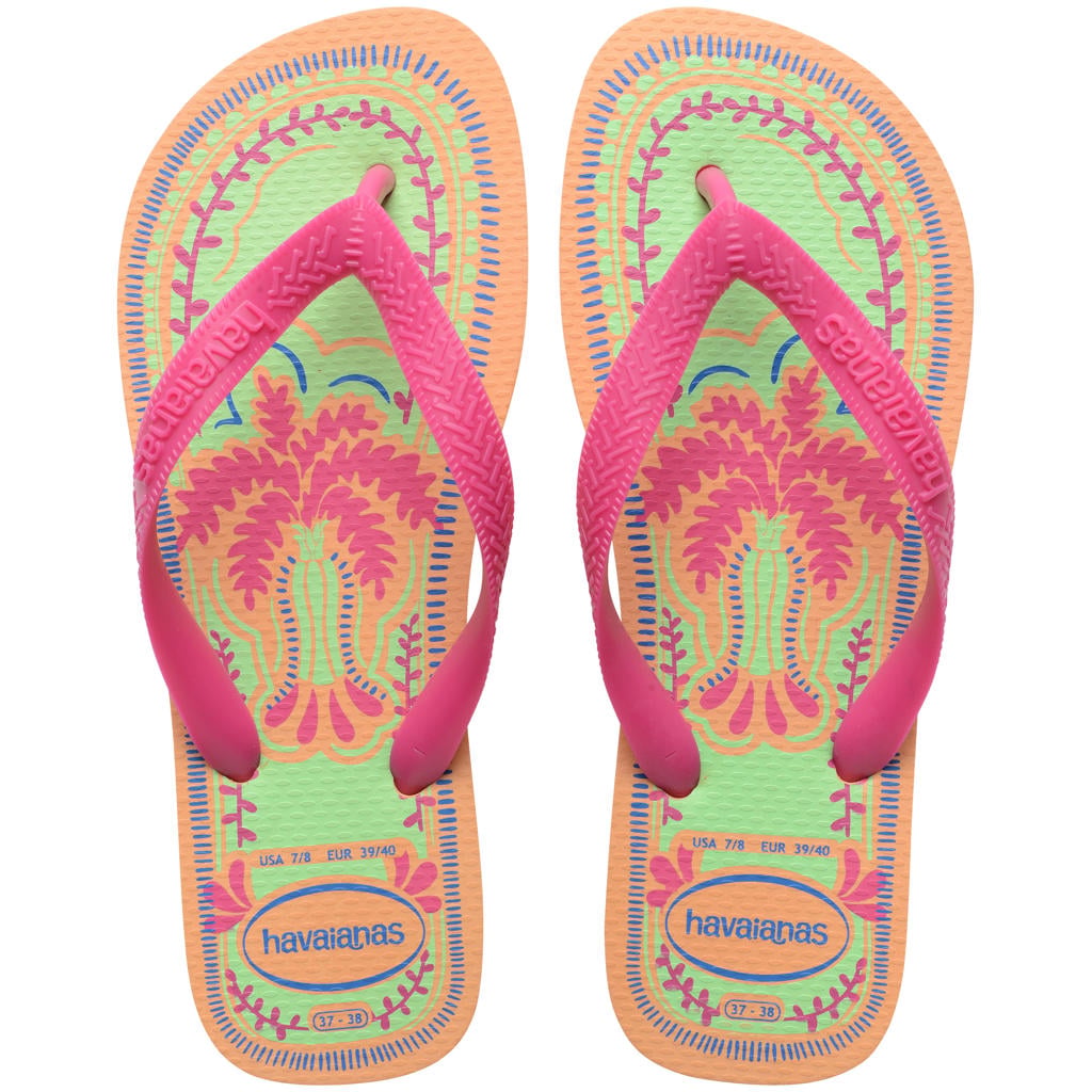 Roze en groene dames Havaianas Top Summer Vibes teenslippers van rubber