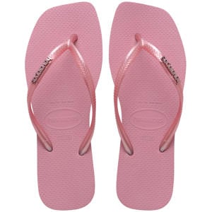 Slim Square metallic teenslippers met logo roze