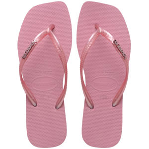 Slim Square metallic teenslippers met logo roze