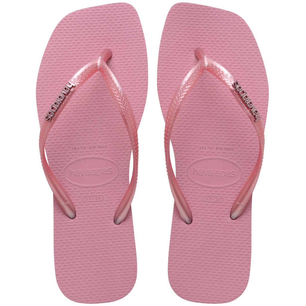 Metallic en roze dames Havaianas Slim Square teenslippers met logo van rubber