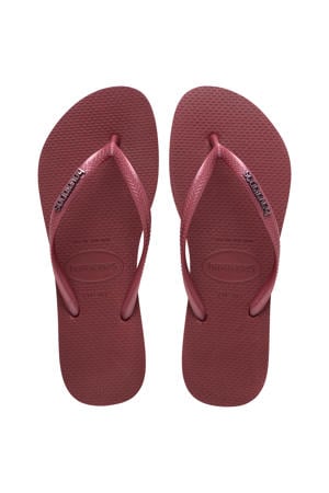 Slim Logo Metallic teenslippers aubergine