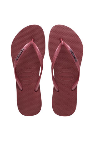 Slim Logo Metallic teenslippers aubergine
