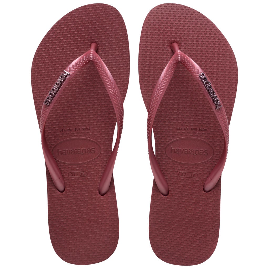 Aubergine dames Havaianas Slim Logo Metallic teenslippers van rubber