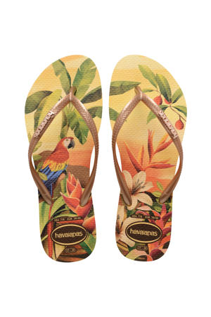 Slim Tropical teenslippers geel