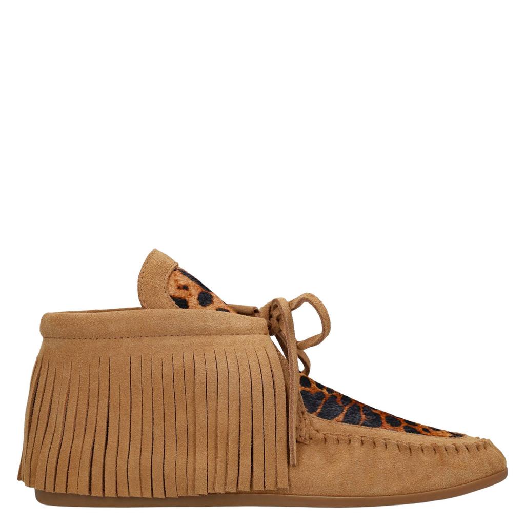 Cognackleurige dames Manfield suède veterboots panter