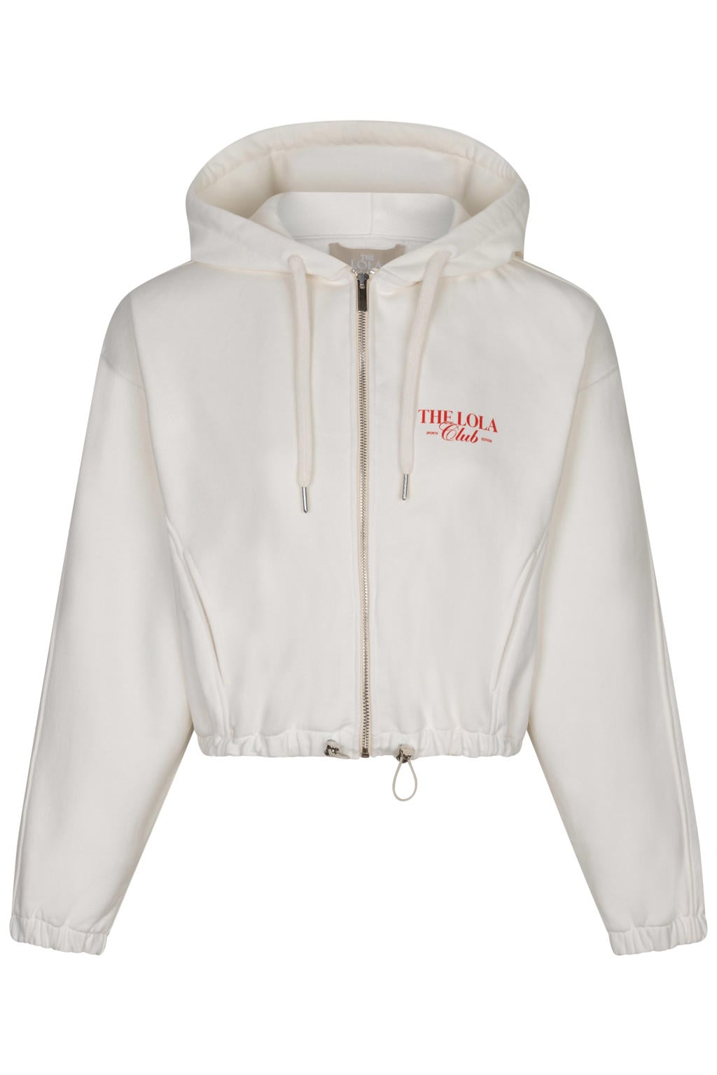 Witte dames The Lola Club vest Ruby van katoen met effen, lange mouwen, capuchon en ritssluiting