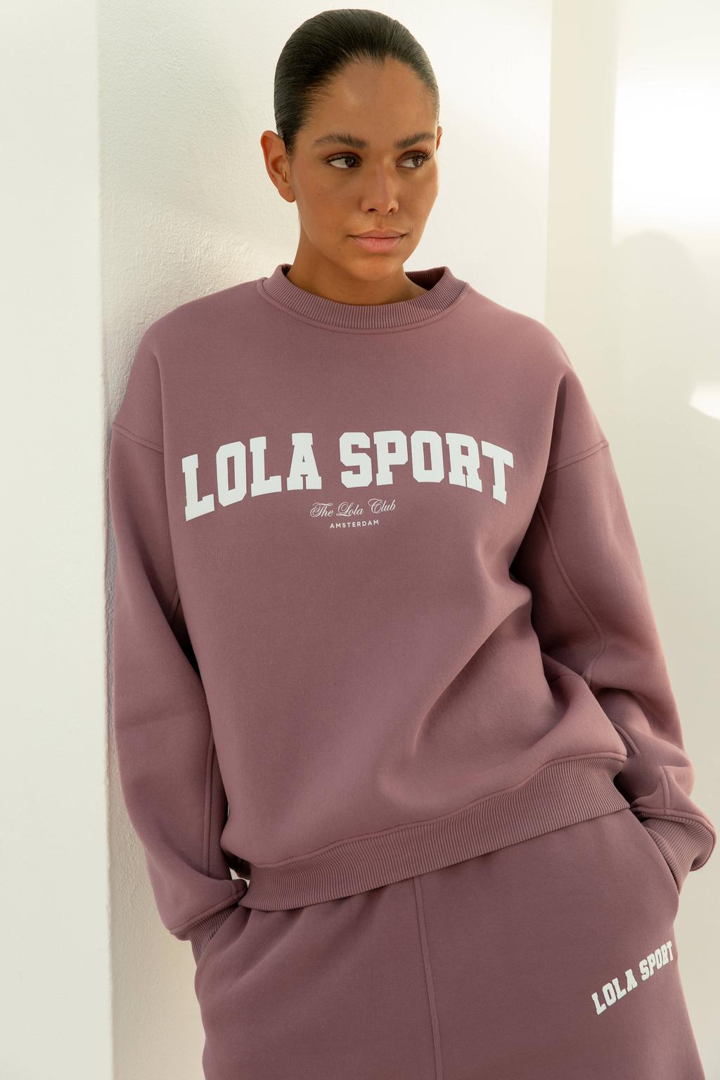 Oudroze dames The Lola Club sweater Jayla van katoen met effen, lange mouwen en ronde hals