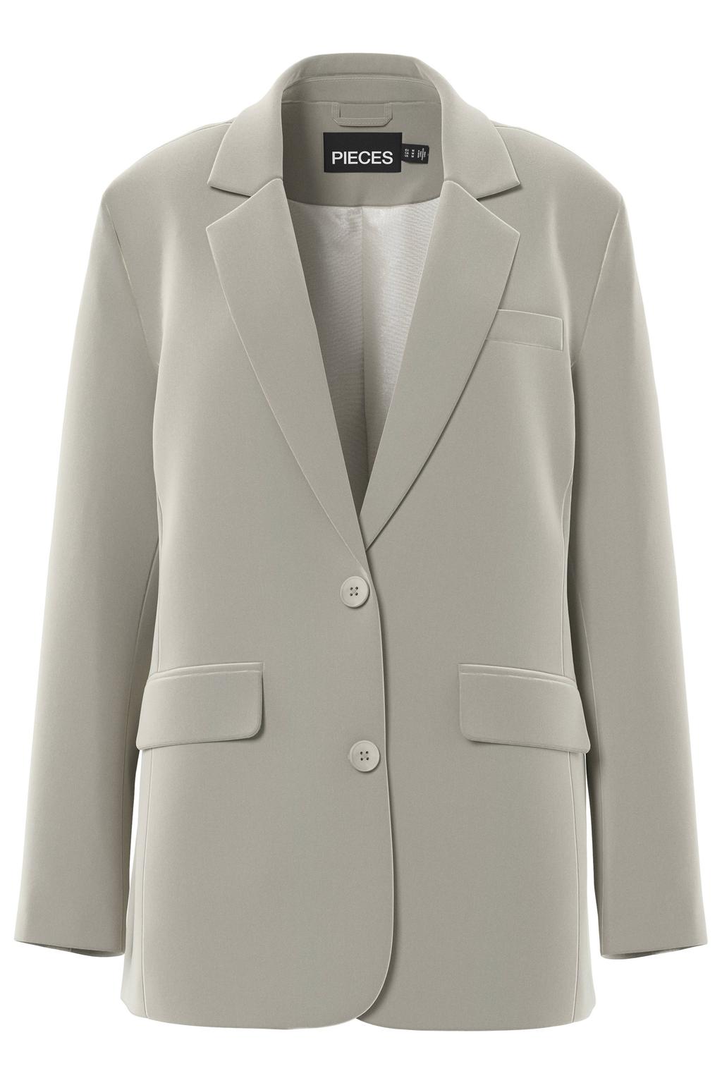 Beige dames PIECES Curve regular blazer van polyester met effen, lange mouwen en knoopsluiting