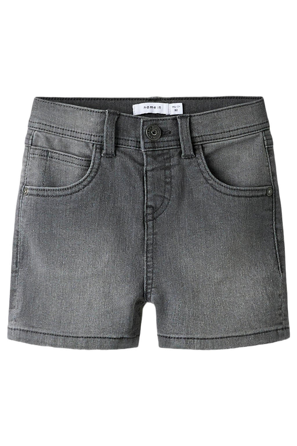Grey denim jongens NAME IT MINI straight casual short van denim met rits- en drukknoopsluiting en effen