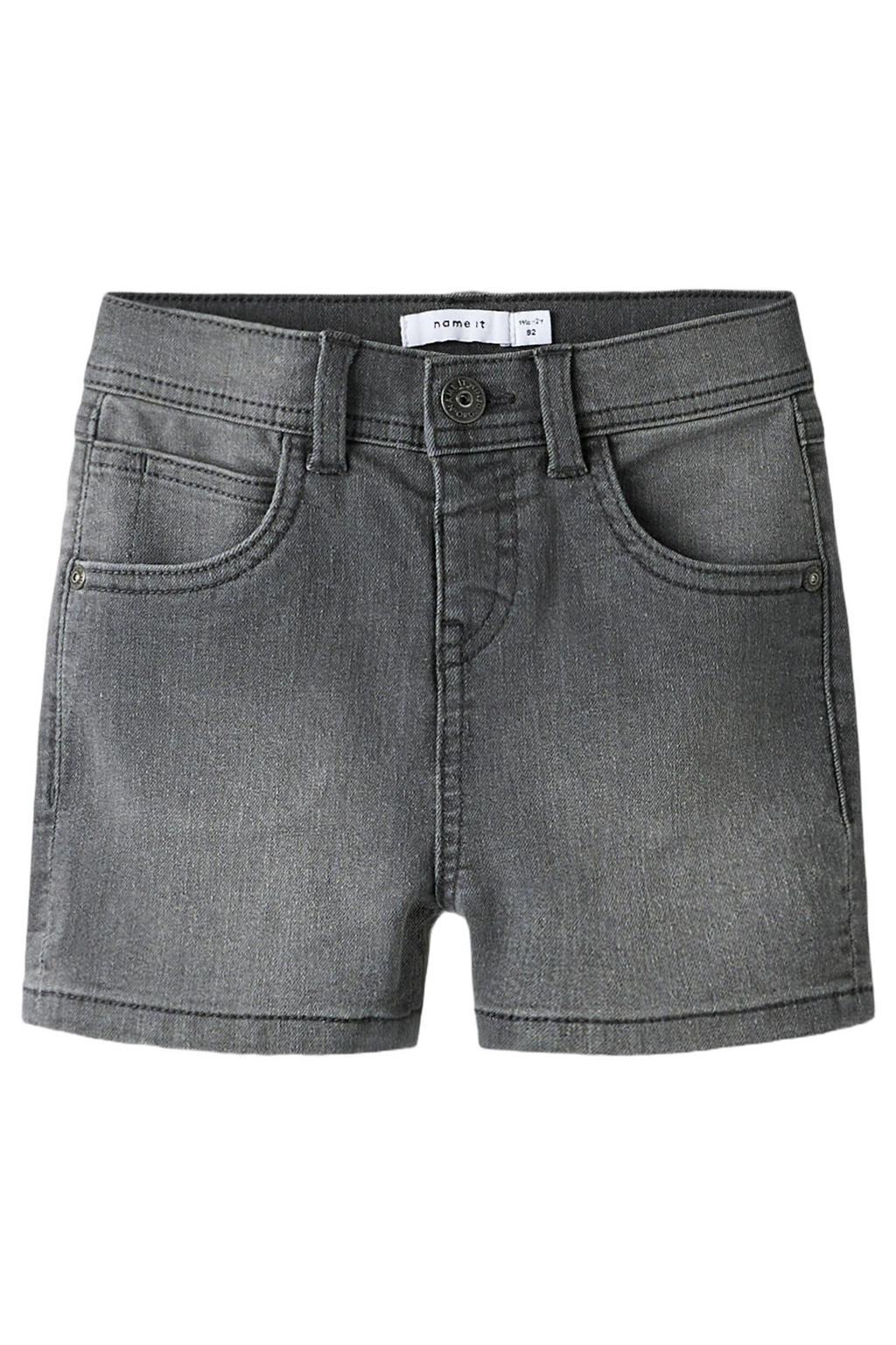 Grey denim jongens NAME IT MINI straight short van denim met rits- en drukknoopsluiting en effen