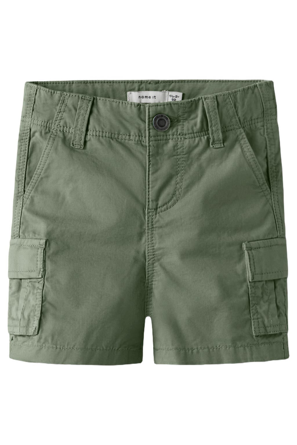 Groene jongens NAME IT MINI straight cargo short van katoen met rits- en drukknoopsluiting en effen