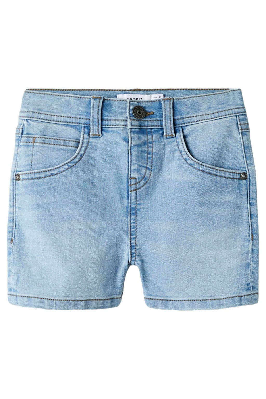Light blue denim jongens NAME IT MINI straight short van denim met rits- en drukknoopsluiting en effen