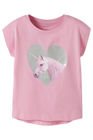 T-shirt met glitter roze