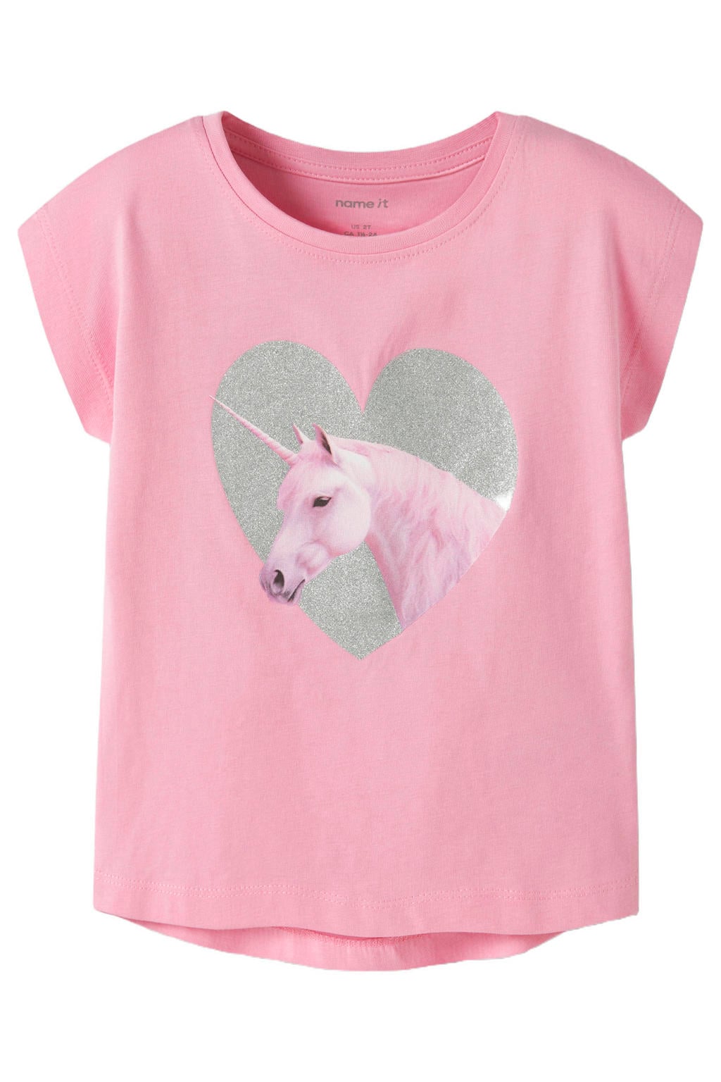Roze meisjes NAME IT MINI T-shirt van katoen met printopdruk, korte mouwen en glitters