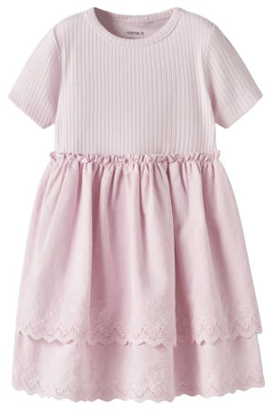 midi jurk broderie roze