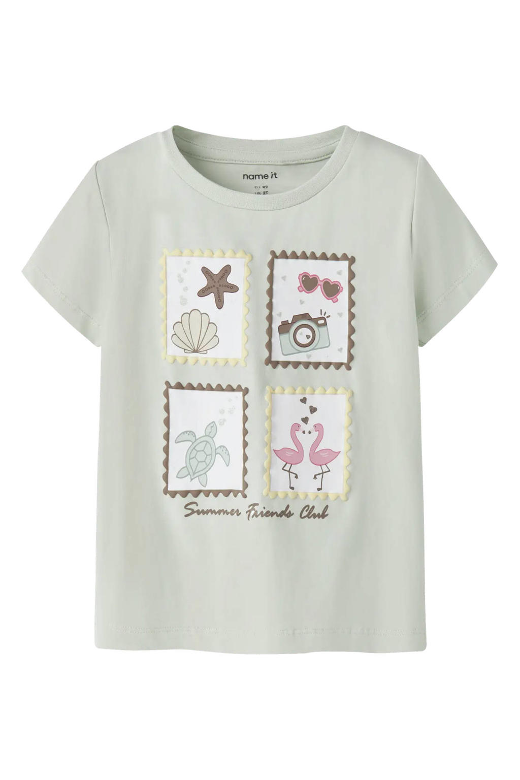 Lichtgroene meisjes NAME IT MINI T-shirt van stretchkatoen met printopdruk, korte mouwen en ronde hals