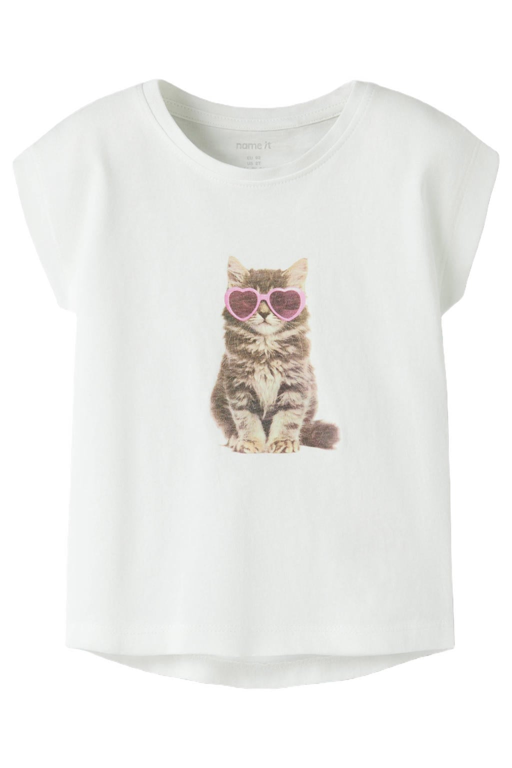 Witte meisjes NAME IT MINI T-shirt van katoen met printopdruk en korte mouwen