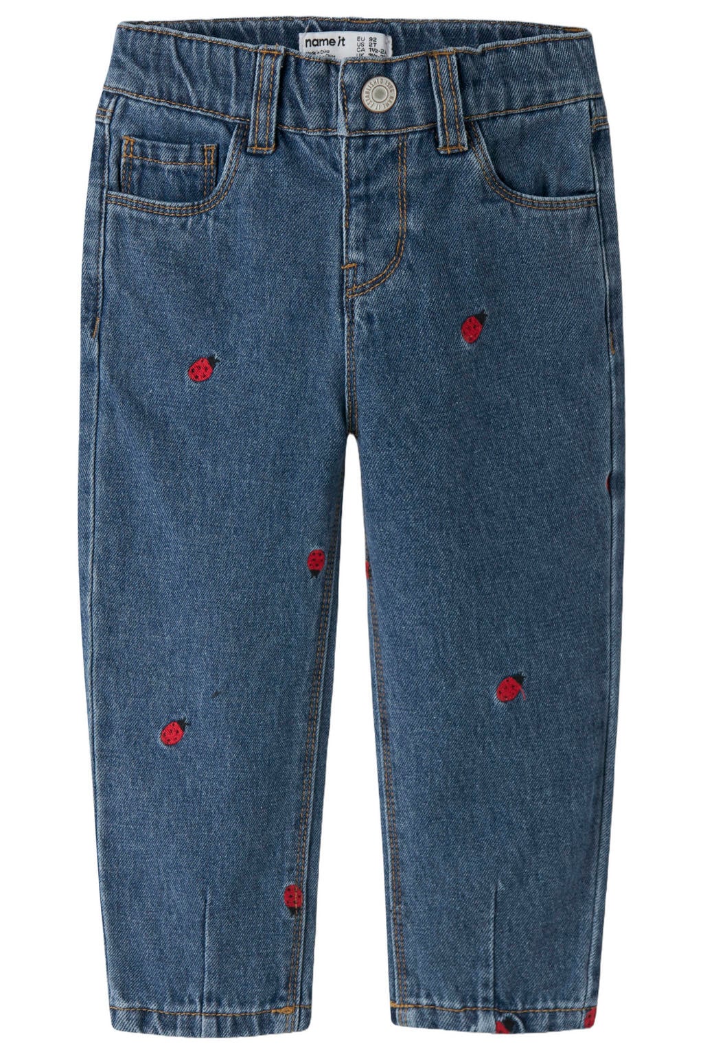Medium blue denim meisjes NAME IT MINI mom jeans van denim met rits- en drukknoopsluiting en effen
