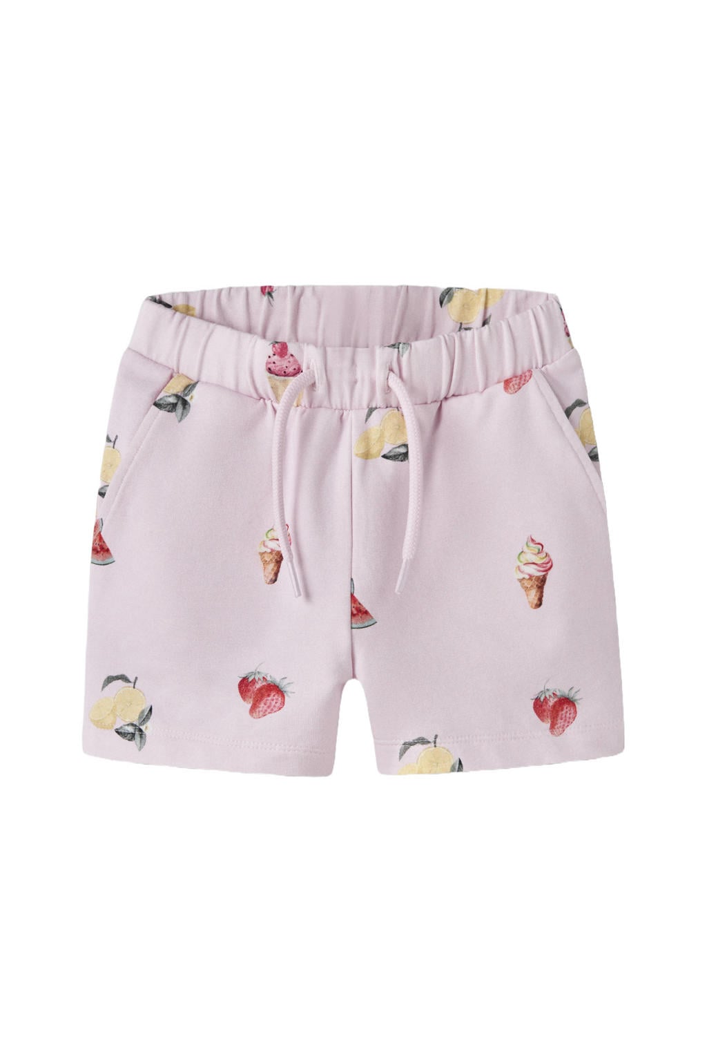 Roze meisjes NAME IT MINI regular waist sweatshort met elastische tailleband met koord