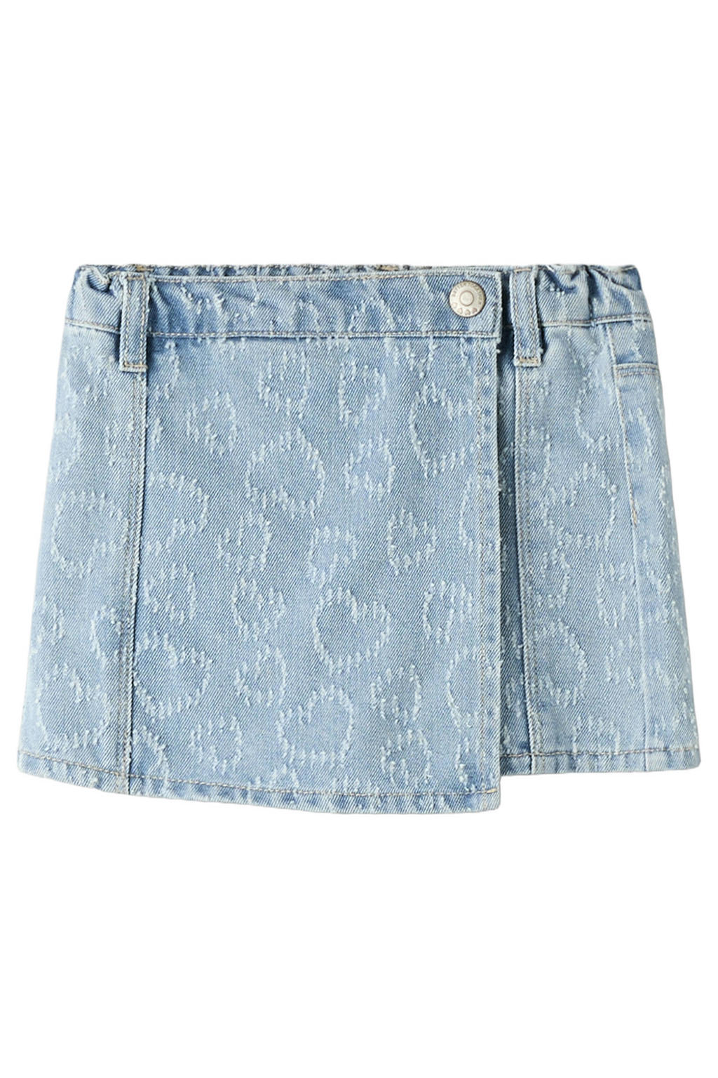 Light blue denim meisjes NAME IT MINI skort met hartjes gemaakt van denim en met drukknoopsluiting