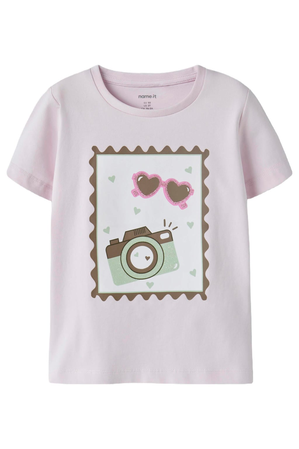 Roze meisjes NAME IT MINI T-shirt van stretchkatoen met printopdruk, korte mouwen en ronde hals