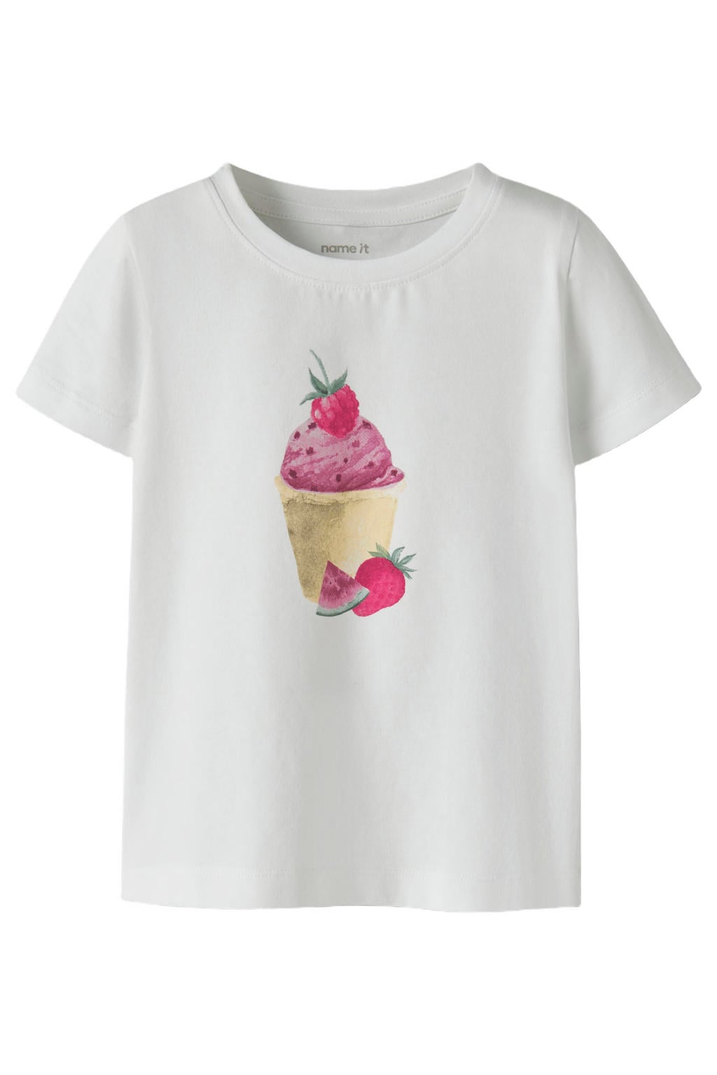 Witte meisjes NAME IT MINI T-shirt van stretchkatoen met printopdruk, korte mouwen en ronde hals