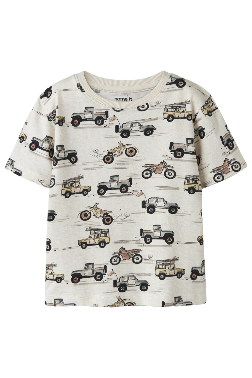 Beige jongens NAME IT MINI T-shirt melange van stretchkatoen met korte mouwen en ronde hals