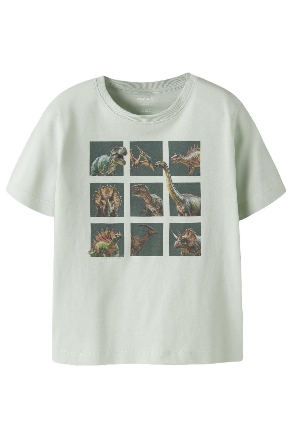 Mintgroene jongens NAME IT MINI T-shirt van katoen met printopdruk, korte mouwen en ronde hals