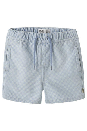relaxed geruite casual short medium blue denim