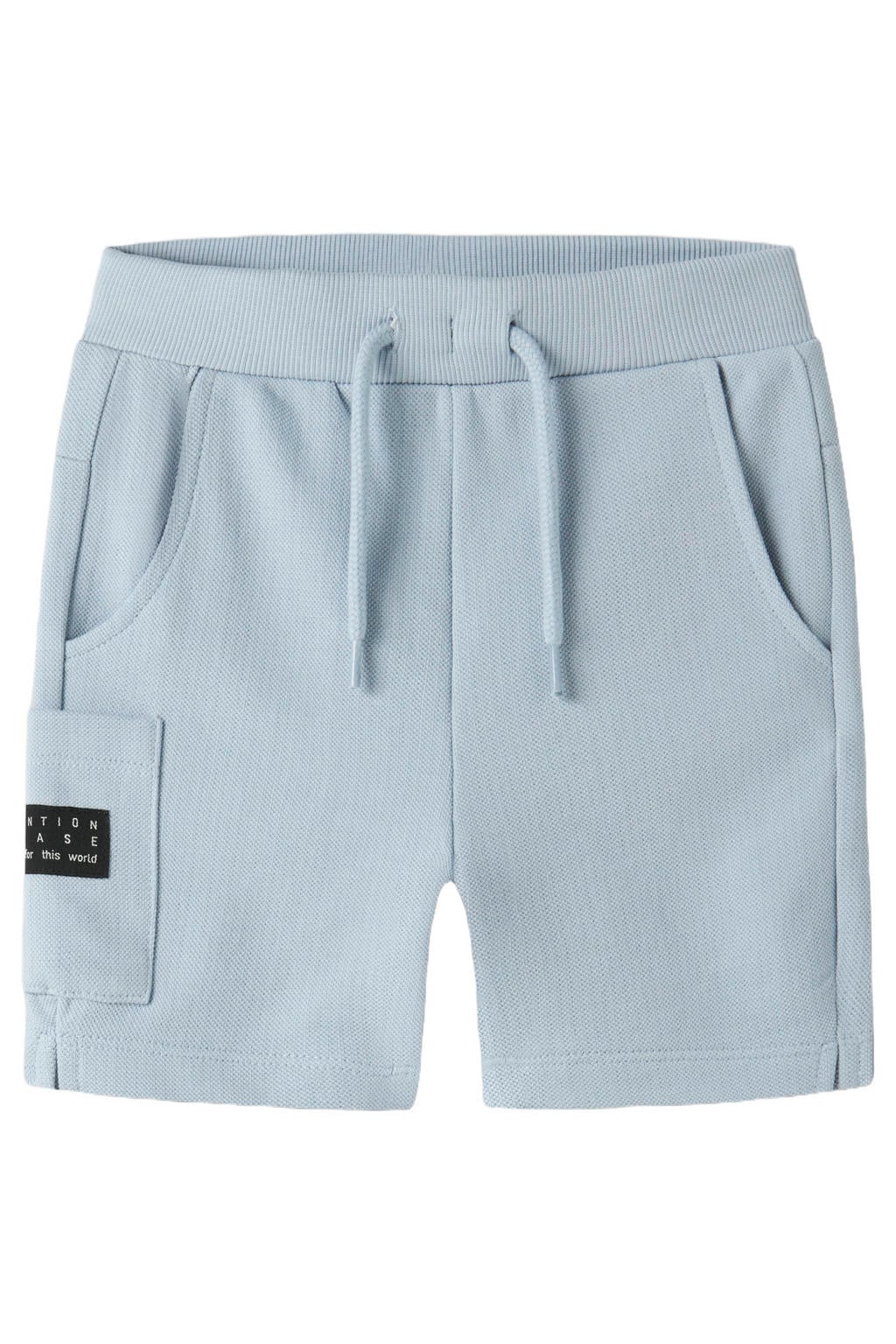 Lichtblauwe jongens NAME IT MINI regular sweatshort van katoen met elastische tailleband met koord en effen