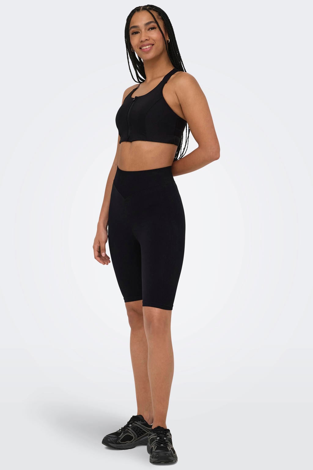 Zwarte dames ONLY PLAY Onpedda hw seam scrunch city shorts sportbroek van polyamide met slim fit en regular waist