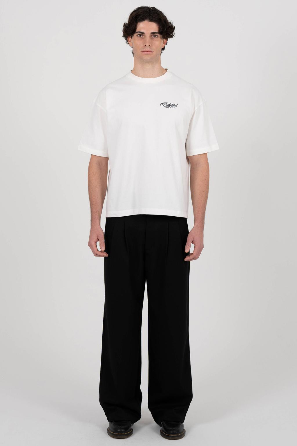 Witte heren Prohibited oversized T-shirt van katoen met backprint, korte mouwen, ronde hals en borduursels