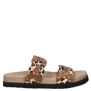Evie slippers met panterprint beige/cognac