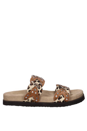 Evie slippers met panterprint beige/cognac