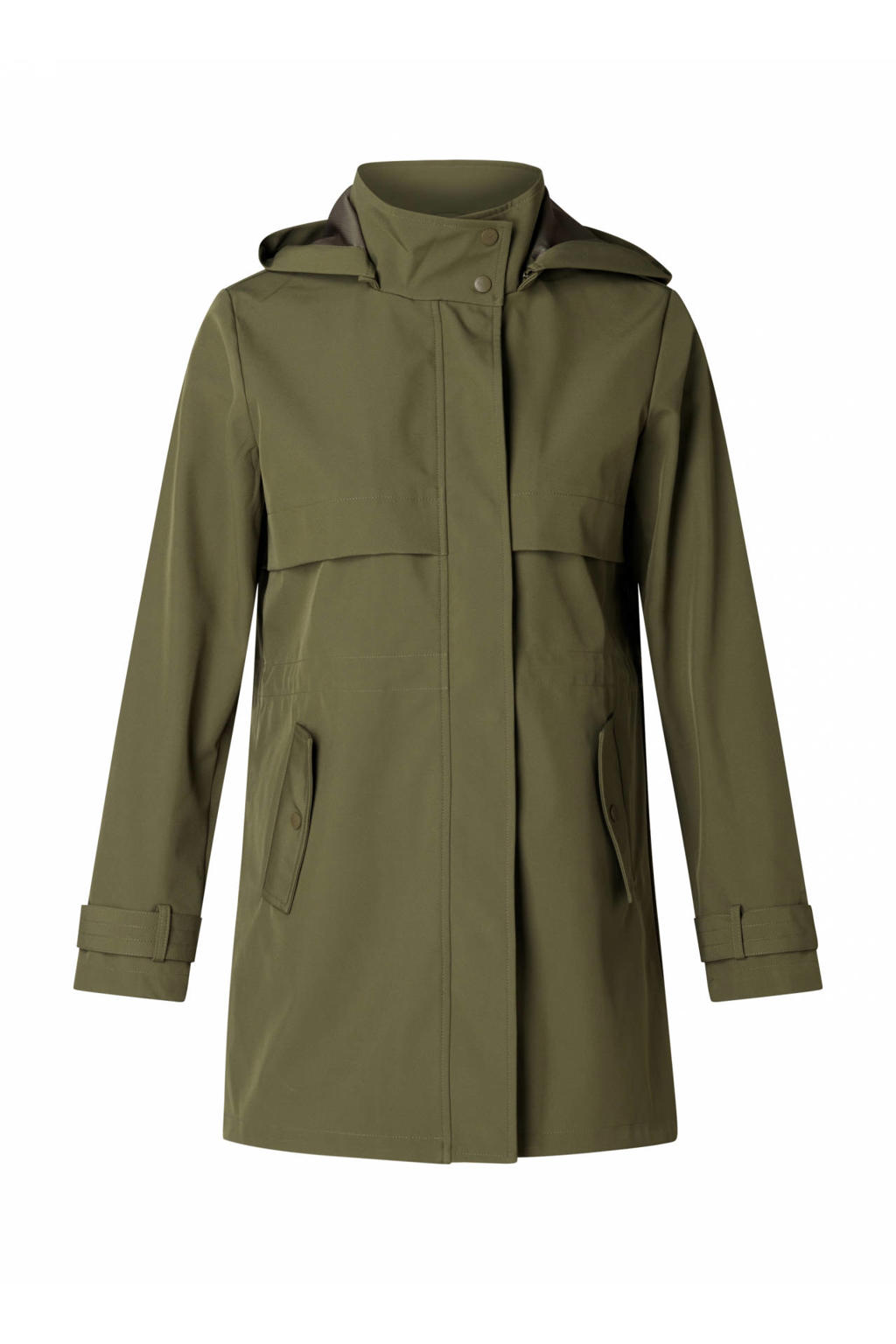 Olijfgroene dames Yest Curve softshell jas met effen, lange mouwen, capuchon en rits- en knoopsluiting