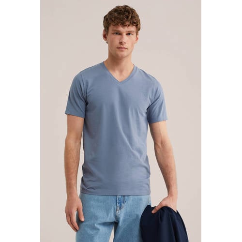 WE Fashion slim T-shirt blauw afbeelding