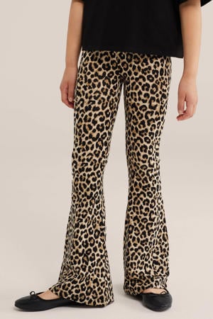 flared legging met panterprint - bruin