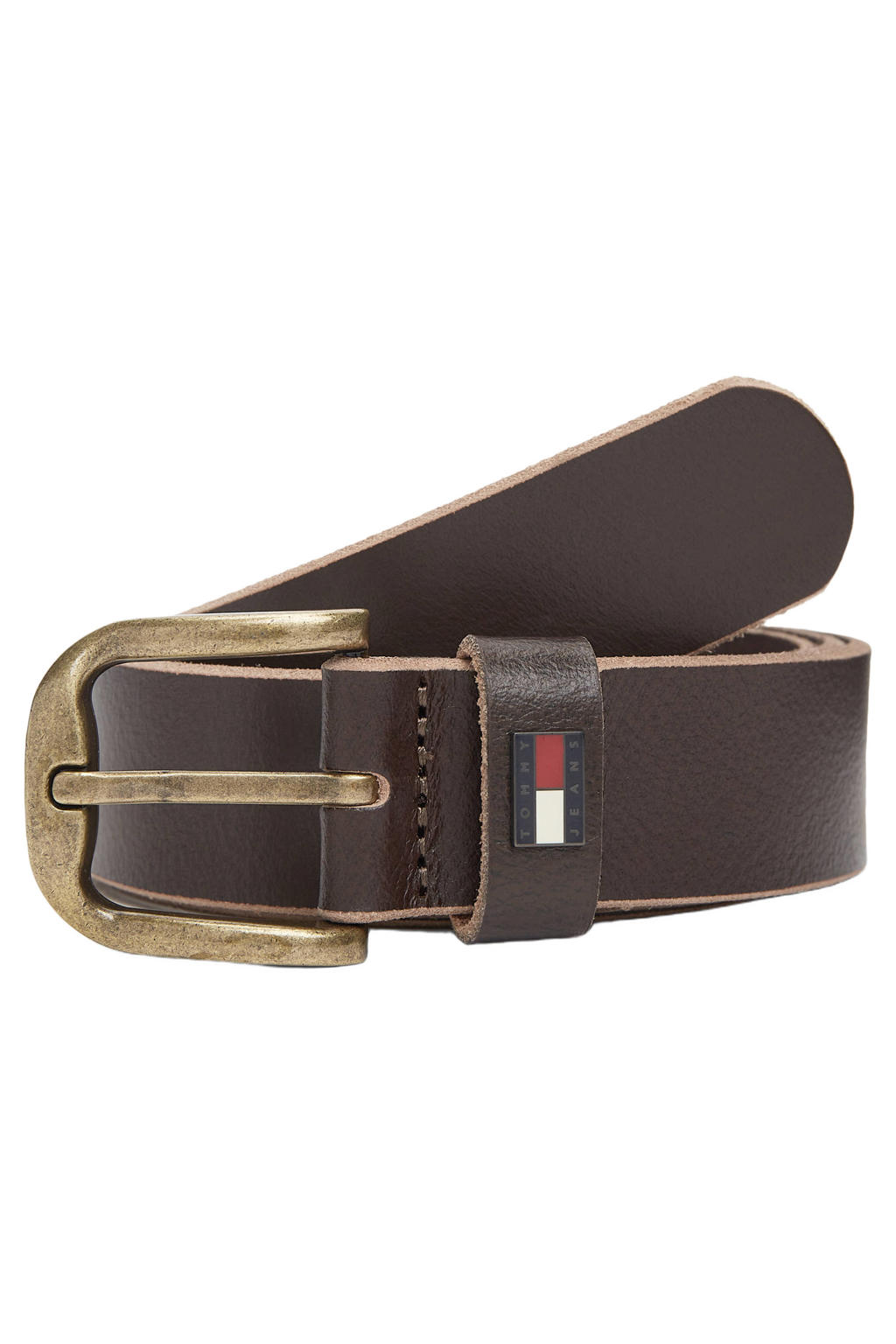 Tommy Jeans leren riem TJM Otis donkebruin
