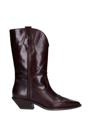 leren cowboylaarzen bordeaux metallic